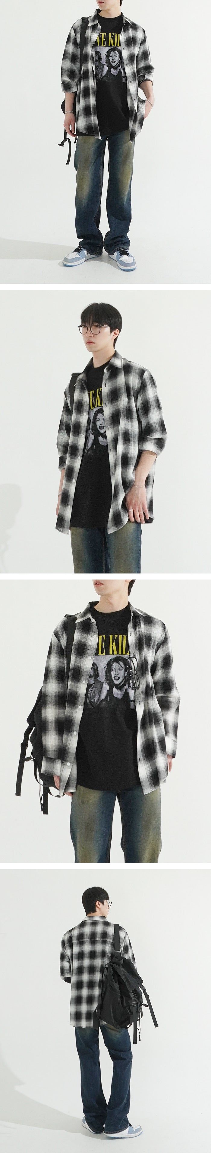 See-through Over-fit Check Shirt