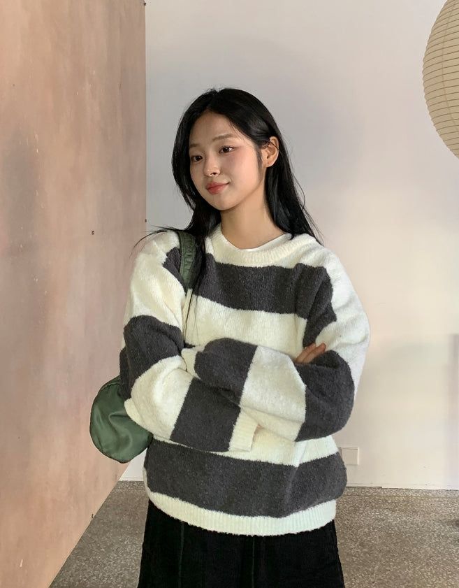 BAON（バオン）の「Erlv Boucle Stripe Round Knit（Tops）」