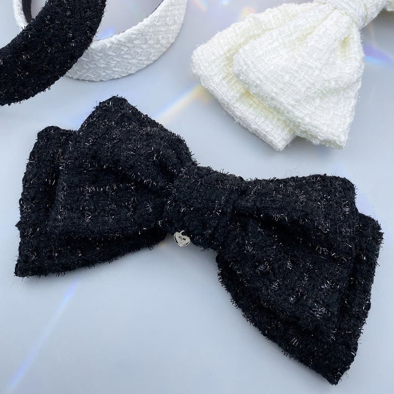 CHECK GLITTER TWEED RIBBON HAIRPIN_BLACK