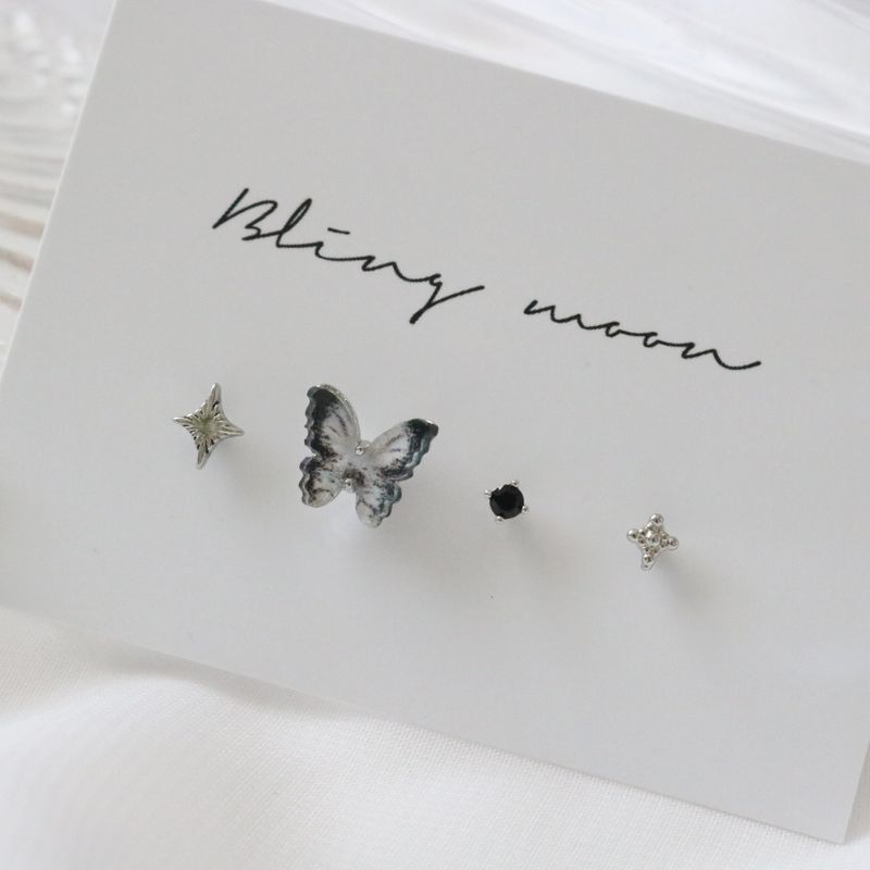[4 set] Black Marble Twinkle Piercing Set