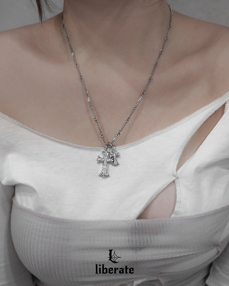 [S.Steel] Cubic Cross Chain Necklace