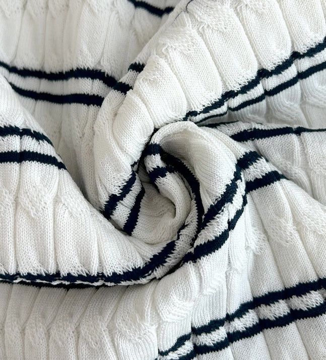 Monta Color Matching Collar Stripe Cable Knit