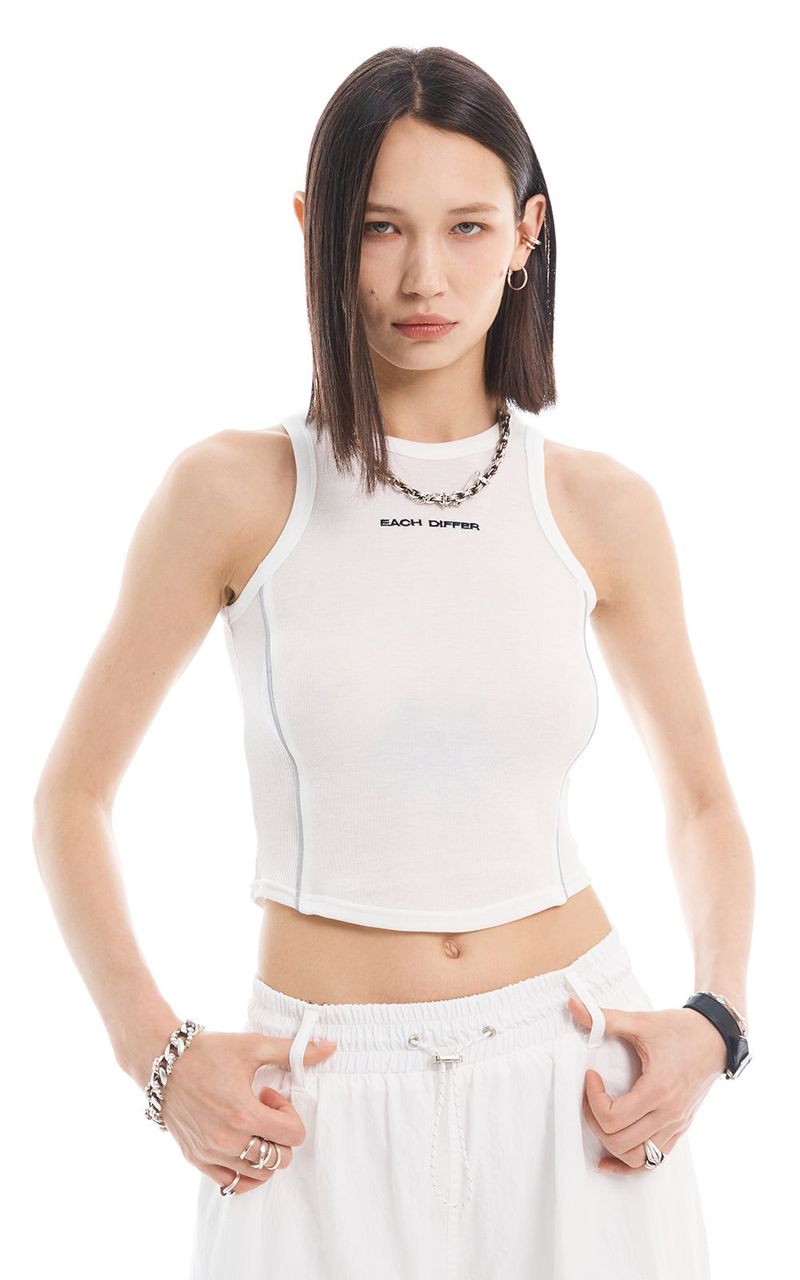 REFLECTIVE PIPING CROP TOP_WHITE