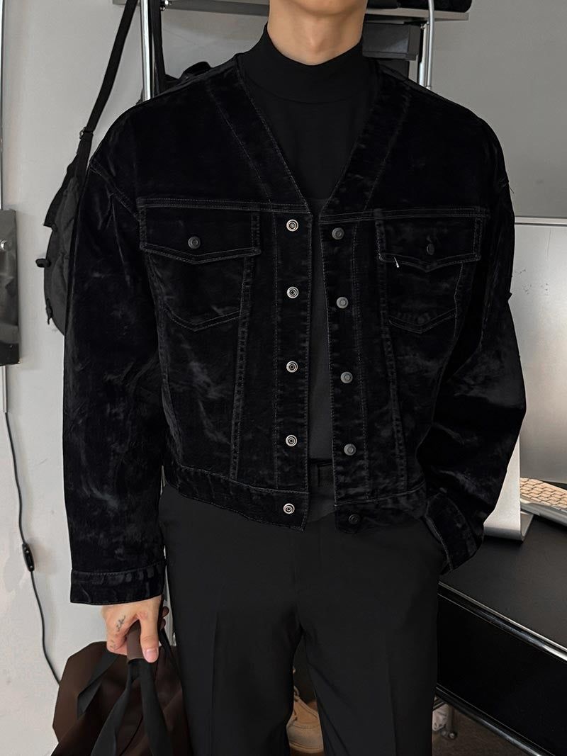 ASCLO（エジュクロ）の「ASCLO No Collar クロップ ベルベットジャケット (3color)（ジャケット/アウター）」