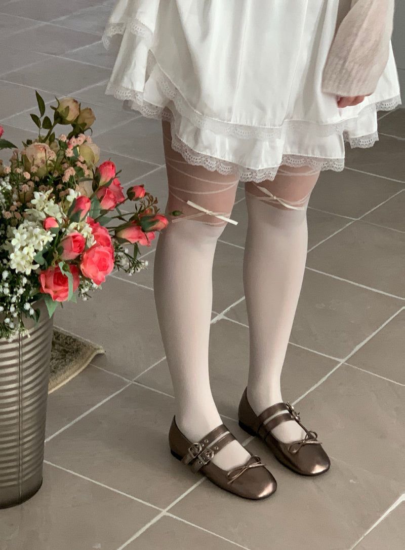 LILLOVE（リローブ）の「ribbon tie stockings (ivory)（Fashion Accessories）」