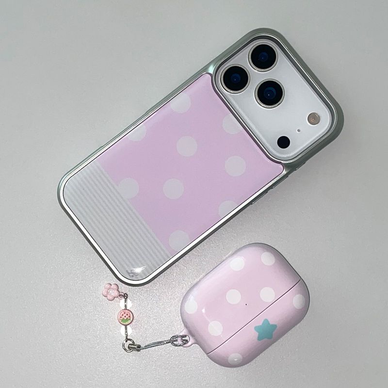 [MADE] BERRY DOT PHONE CASE PINK (epoxy silver bumper)
