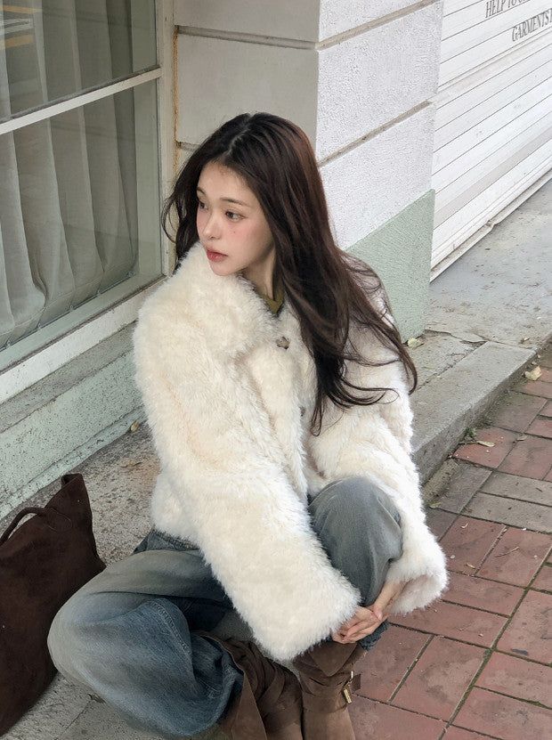 #Wish Collar Crop Fur Jacket (4color)