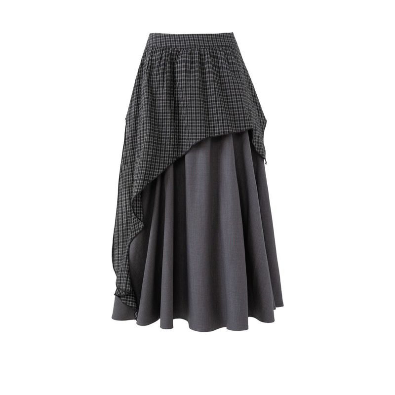 Y2K Layered Check Midi Skirt