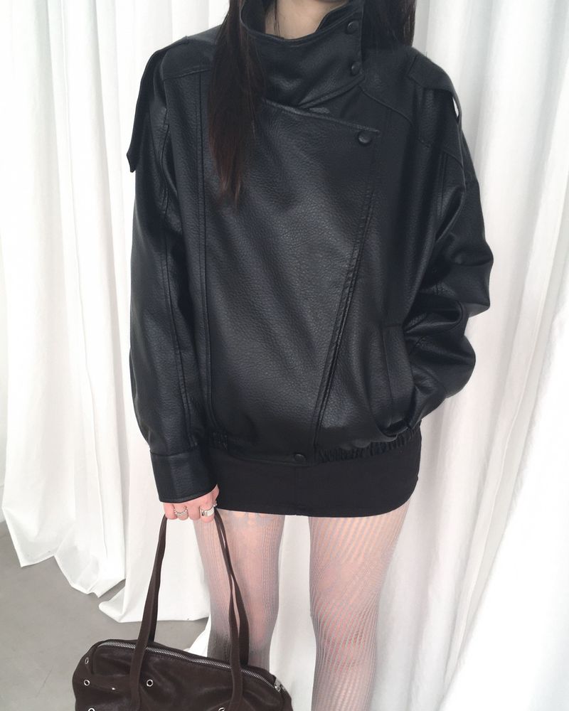 High neck leather jacket