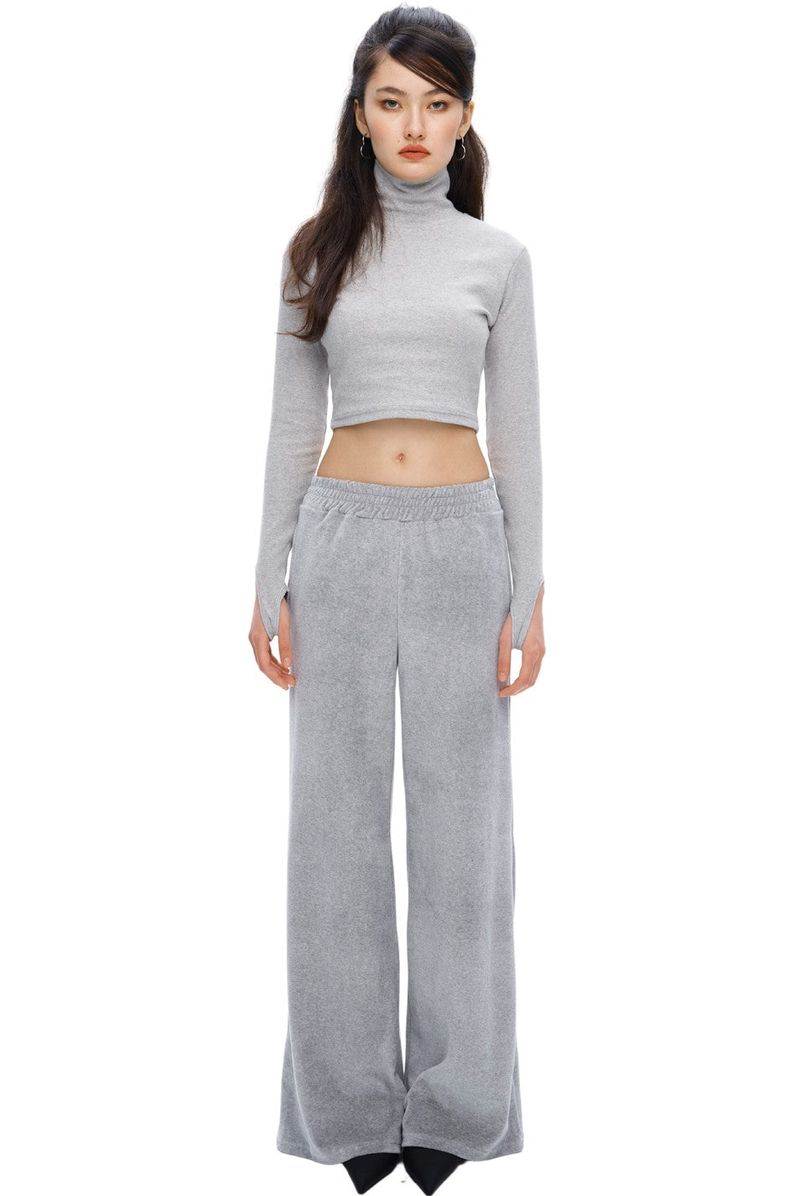 ITZAVIBE（イッザバイブ）の「[IPT006-10] VELOURS GLITTER LOGO WIDE PANTS GRAY（Pants）」