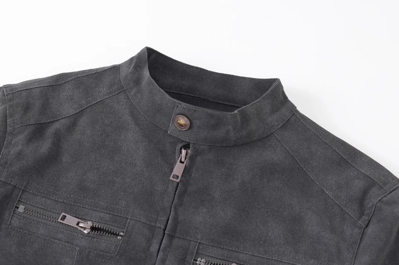 Suede Pocket Zip-Up Jacket