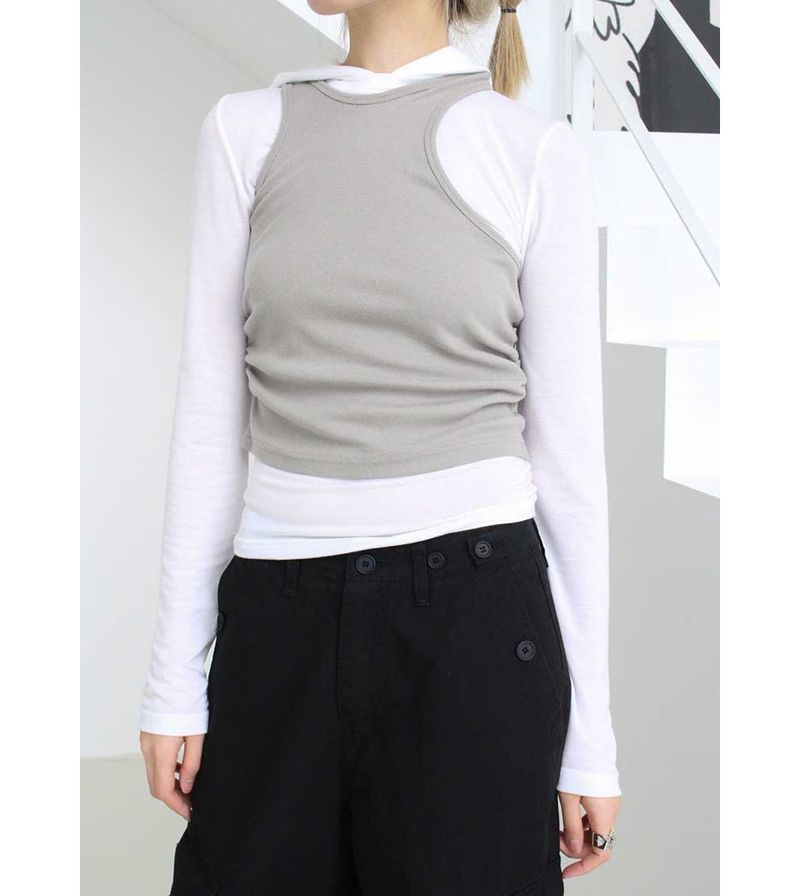 CUT OUT SHIRRING SLEEVELESS