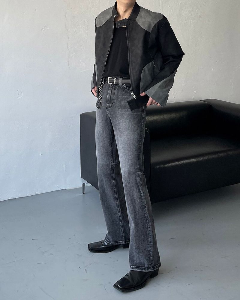 OA Treasure Cropped Racing Leather Jacket (2 colors)