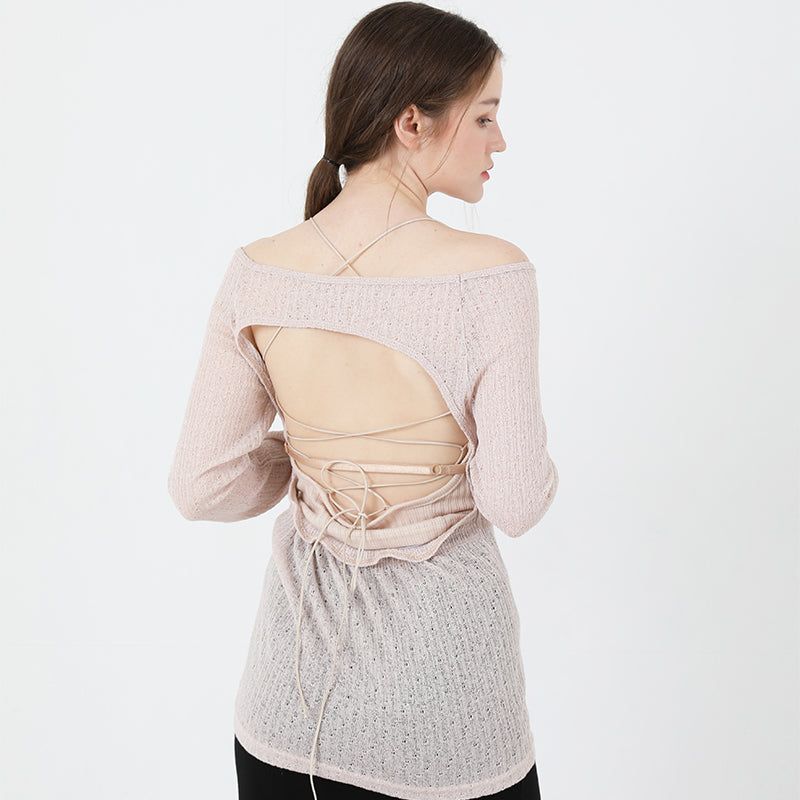 cattline（カトリーヌ）の「See-Throught Back Slit Long Sleeve Knit Beige（Tops）」