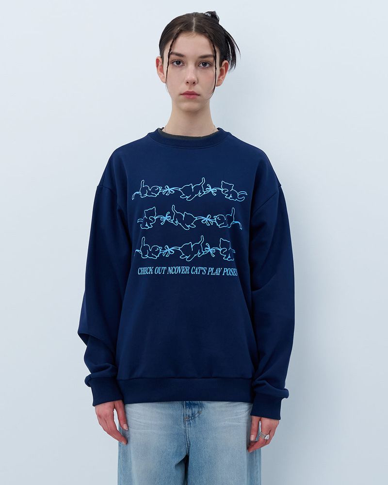CATS PLAY POSES SWEATSHIRT-NAVY