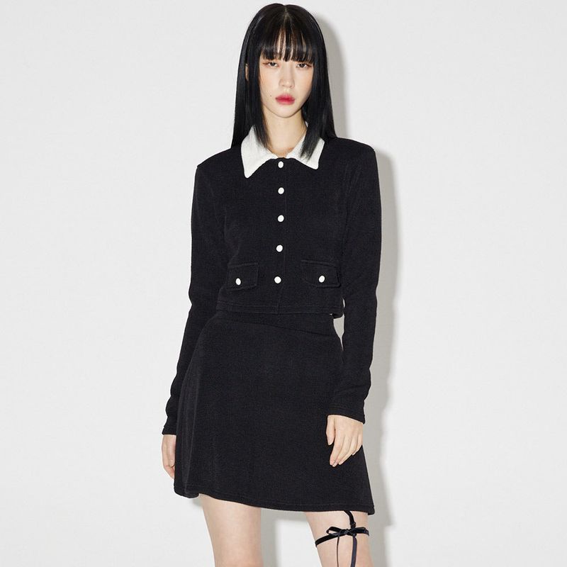 ヘイリーカラーニットカーディガン / Haley Collar Knit Cardigan [BLACK]