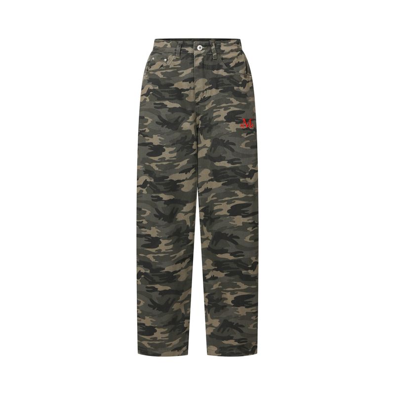CARV SIDE PINTUCK CAMO WIDE COTTON PANTS UNISEX
