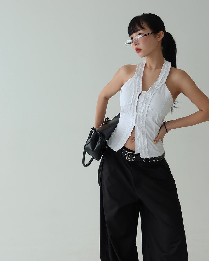 Delight-J（ディライトジェイ）の「frill halterneck striped shirt blouse（Tops）」