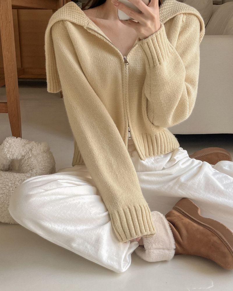MAYBINS（メイビンス）の「Wool Kara Knit Zip-up（Tops）」