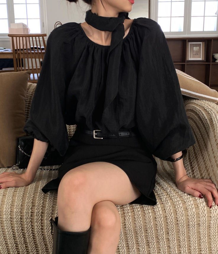 Tempur Scarf Shirred Blouse / 3 colors