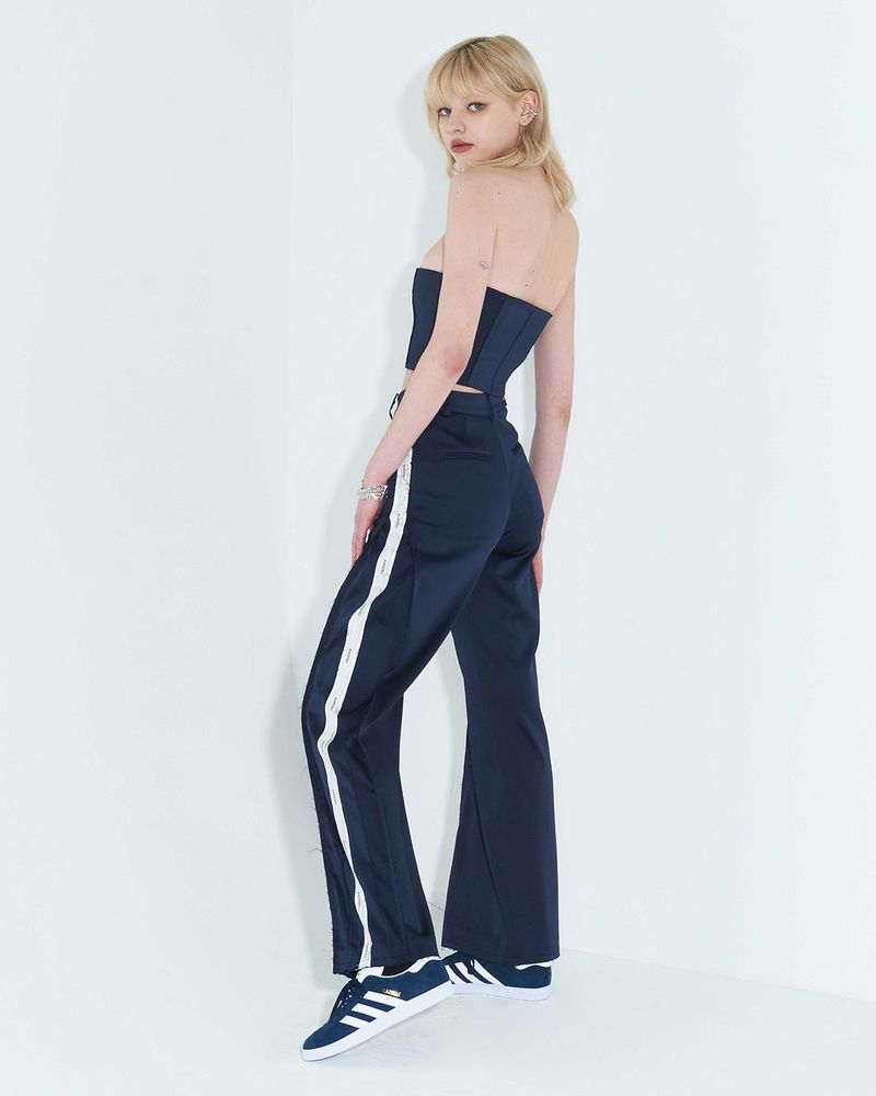 Raw Edge Button Tube Top _ Navy