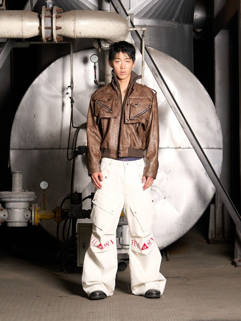 Leather Cargo 3way Jacket (Brown)