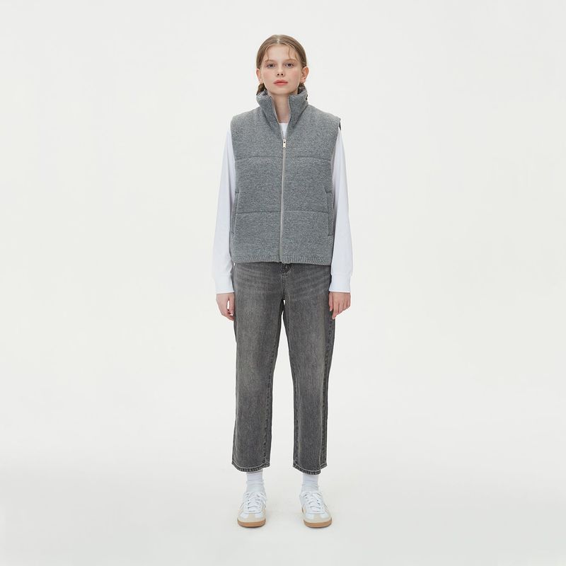 WARM PUFFER KNIT PADDING VEST_GRAY