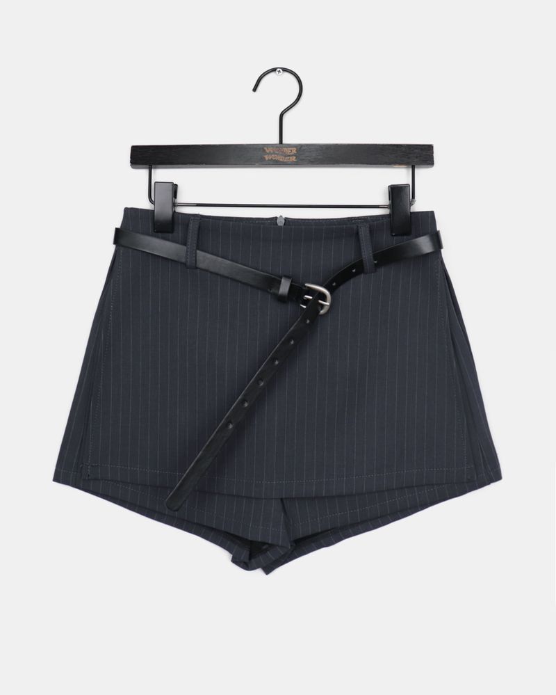 Nimu Stripe Pattern Belted Short Skirt Pants