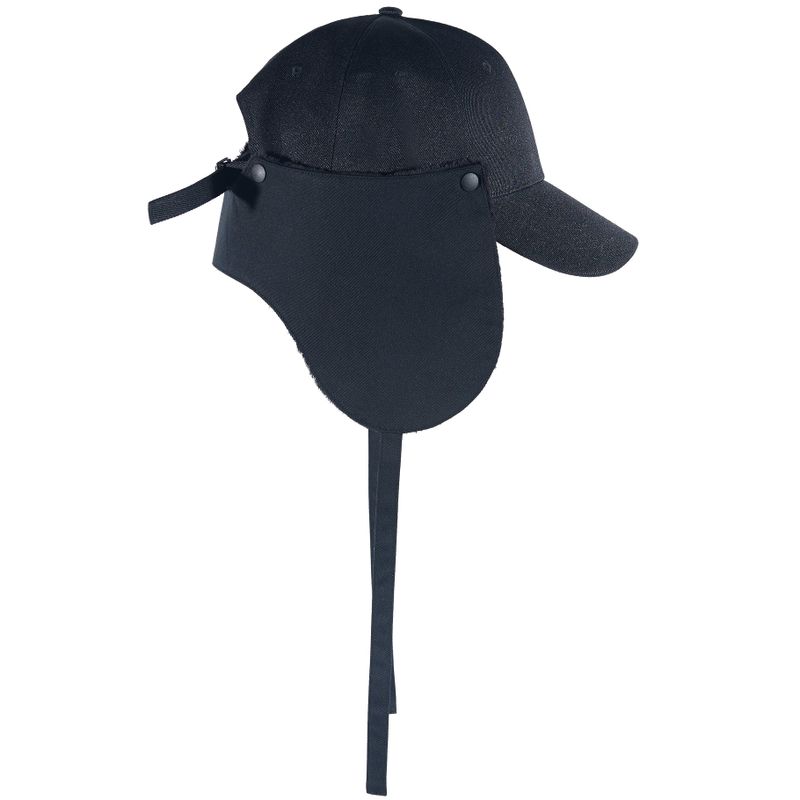 EAR FLAP BALL CAP BLACK / VELBOA FLAP