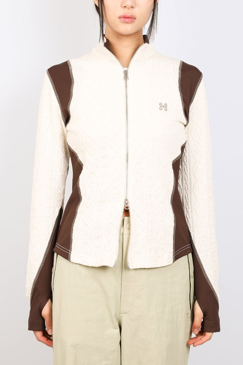 AIR CABLE KNIT HALF 2WAY ZIP UP JACKET-ECRU SIENNA