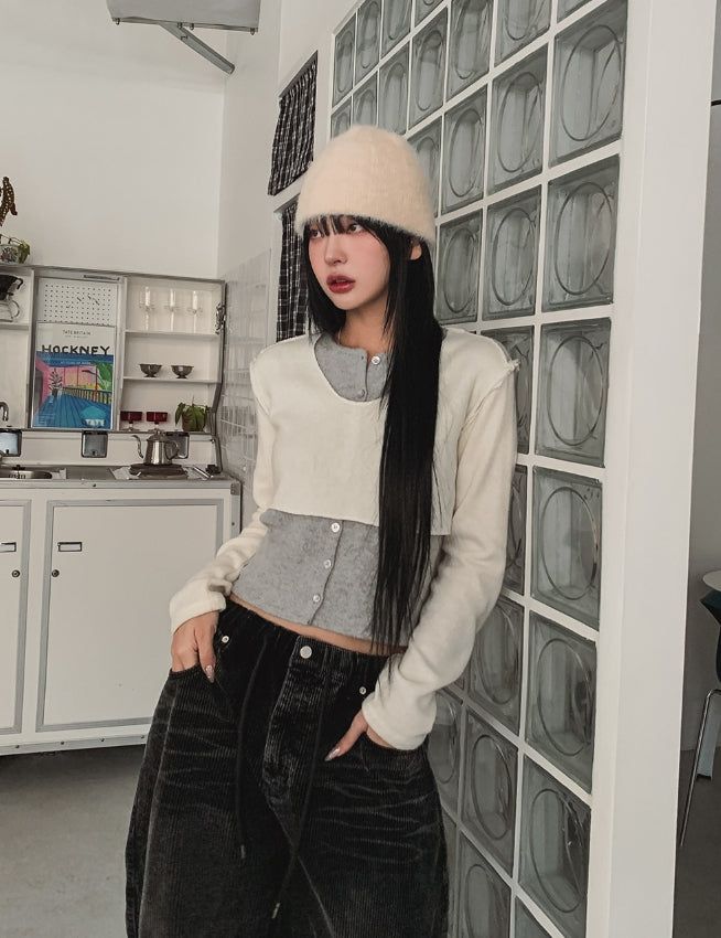 Linz Two-Tone Layered Knit Cardigan