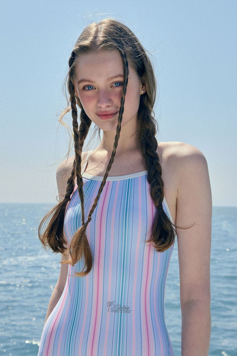 [Milky Stripes_blue cloud] One Piece Swimsuit