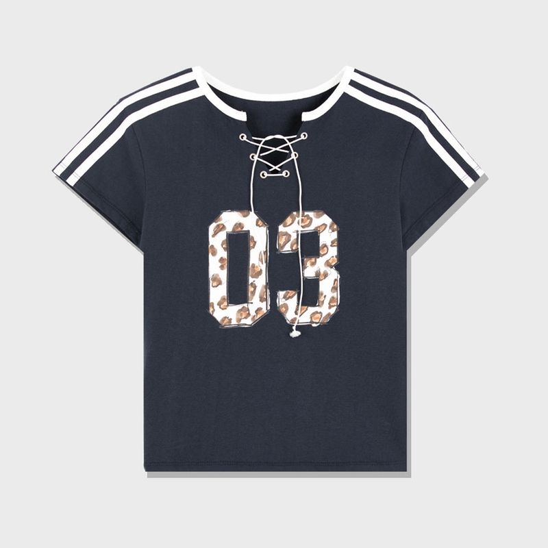 SPORTY LACE-UP T-SHIRT (NAVY)