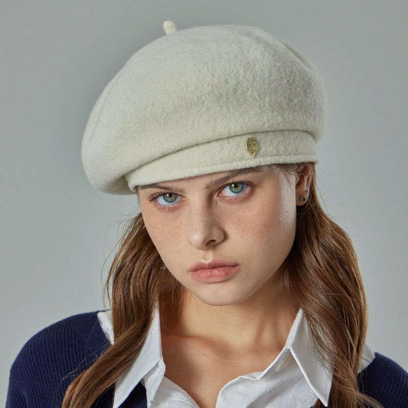 VA Oval-Metal Wool Beret  / Ivory