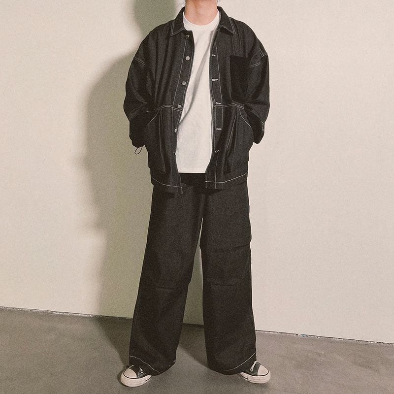 reverse Terry Pocket Denim Pants_black