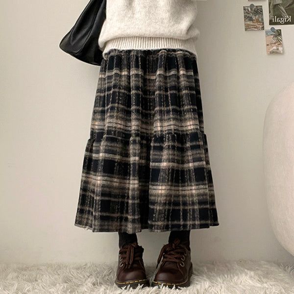 hijjoo（ハイチュー）の「Dirind Wool Banding Check Cancan Long Skirt（Skirts）」
