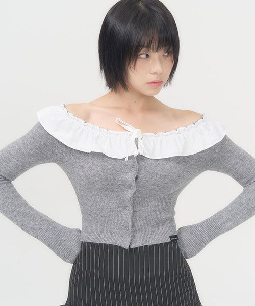FRILL CROP CARDIGAN (CHARCOAL)