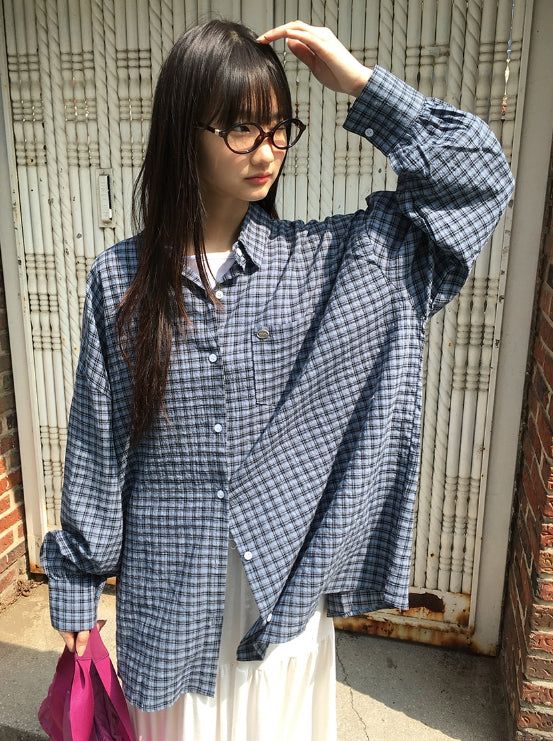 BAON（バオン）の「[unisex] テイルオーバーフィットポケットチェックシャツ（トップス）」