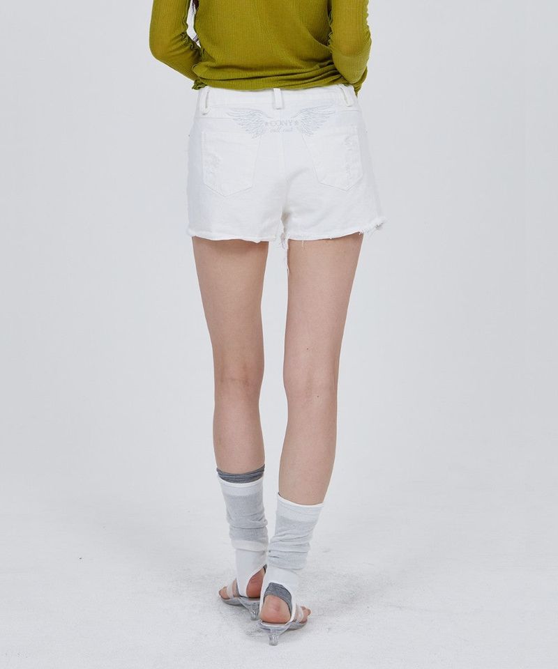 CONY WING EMBROIDERY CUT-OFF SHORTS / WHITE