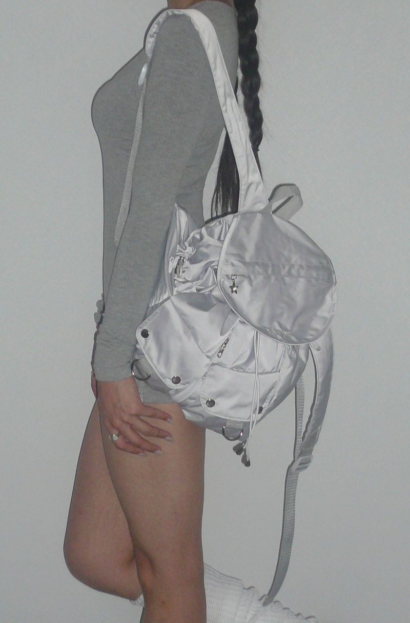 Gray round pocket backpack