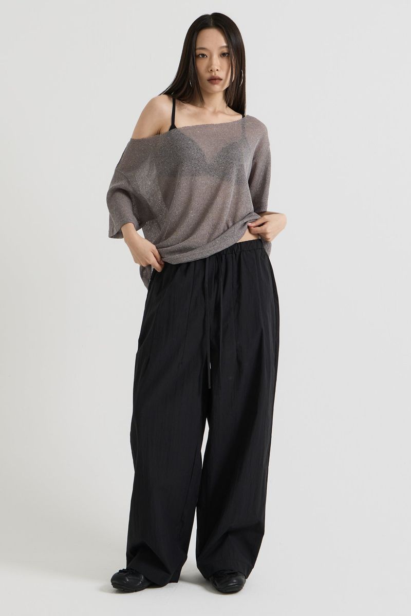 Knit one-shoulder t-shirt, Charcoal