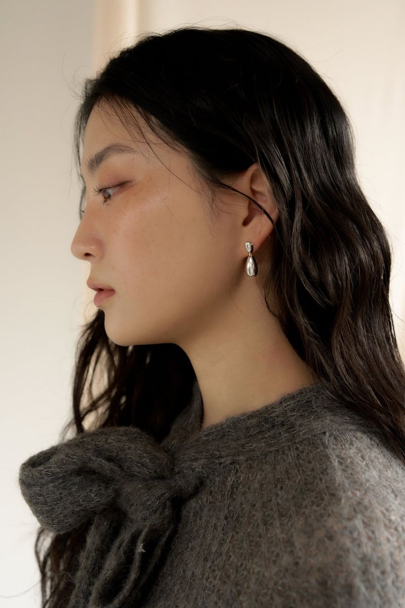 double tear earring - silver
