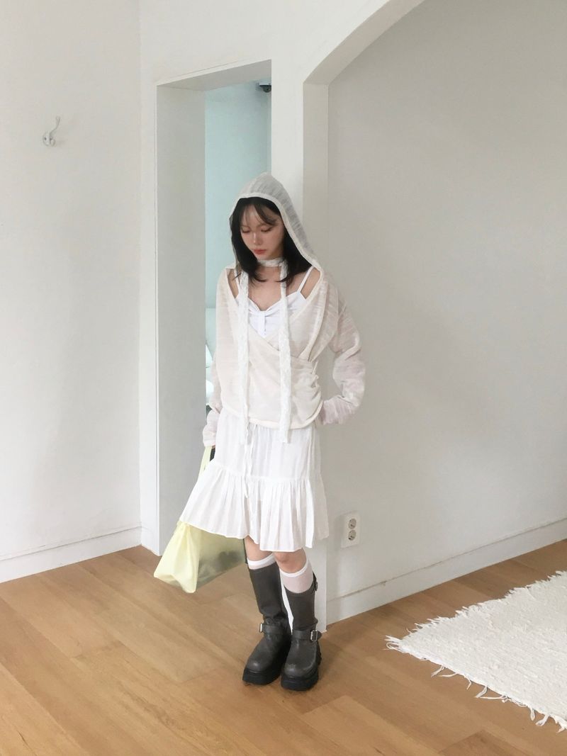 See-through lace long scarf (4c)