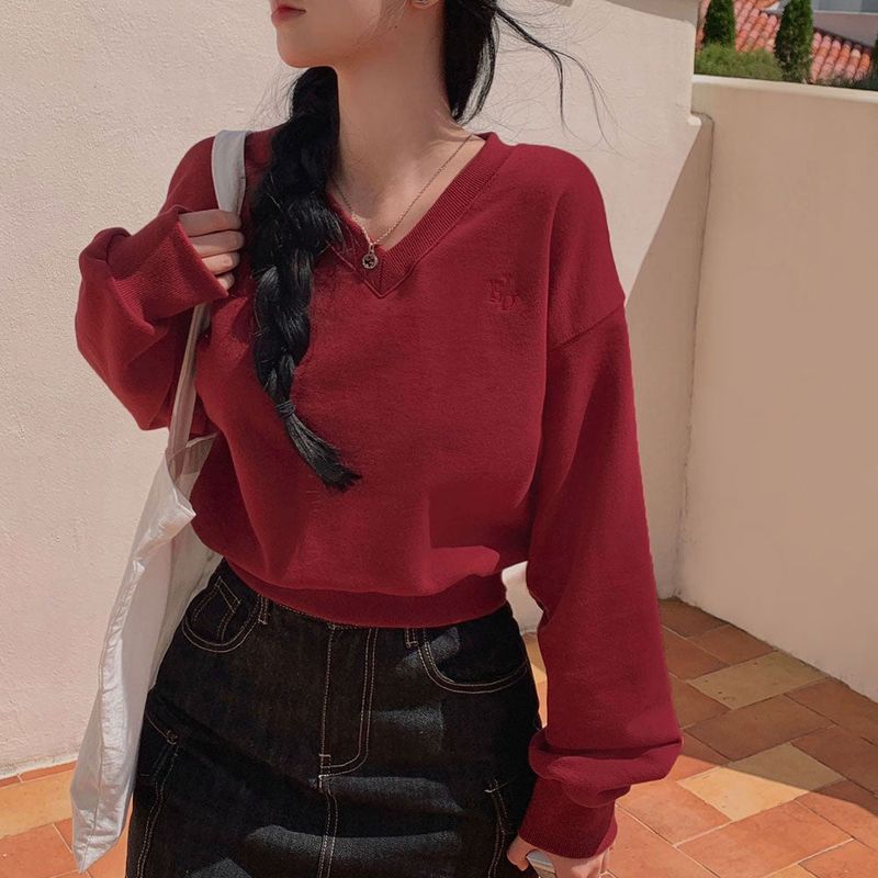 [Bellide made] Pastel V-neck cropped sweatshirt