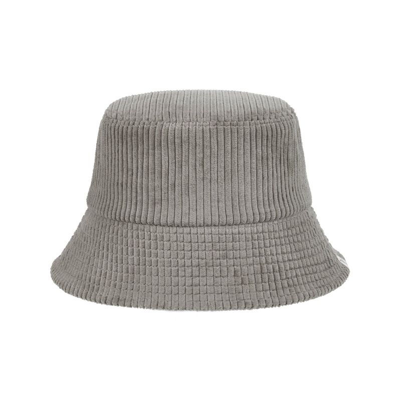 Wide Corduroy Label Bucket Hat Gray