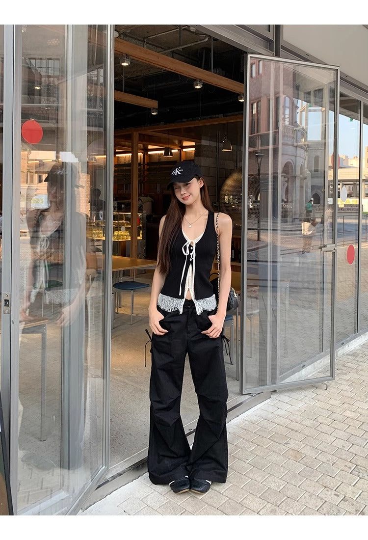 Black Lace Layered Vest Sleeveless Top