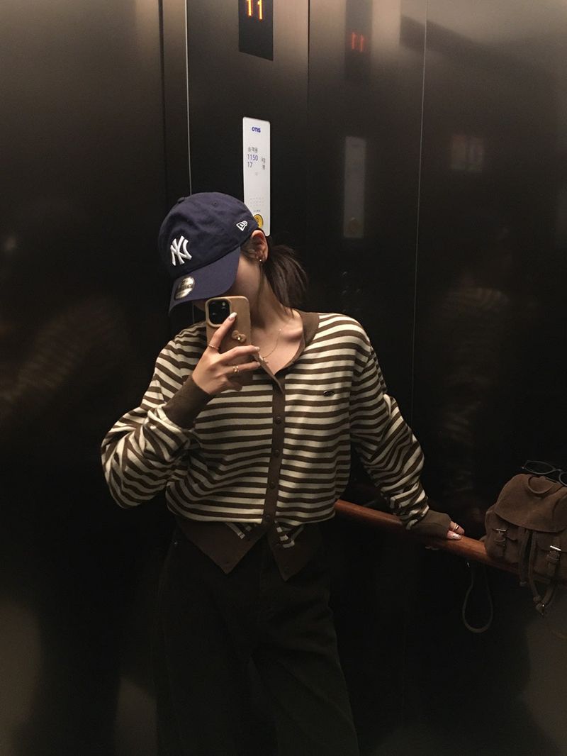 [BELLIDE MADE] Lucky, round stripe cardigan