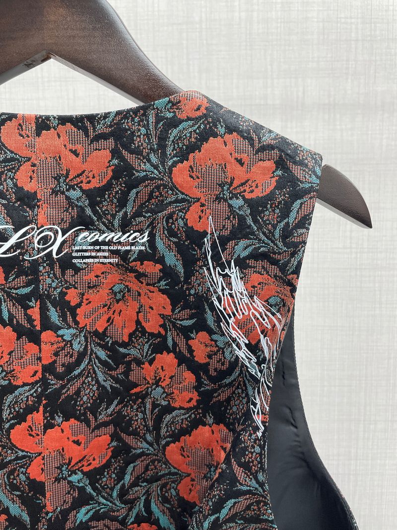 Black Floral Overlap Waistcoat