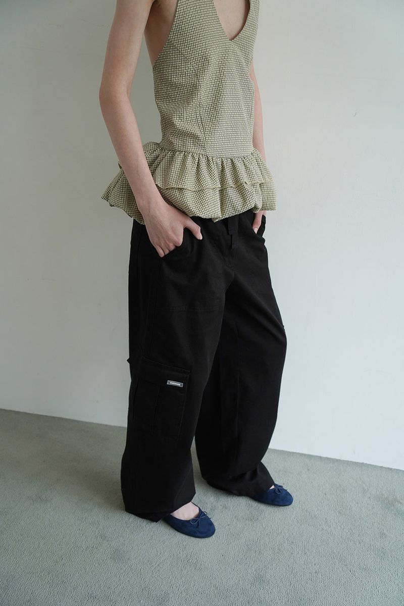 Gingham halter blouse_khaki