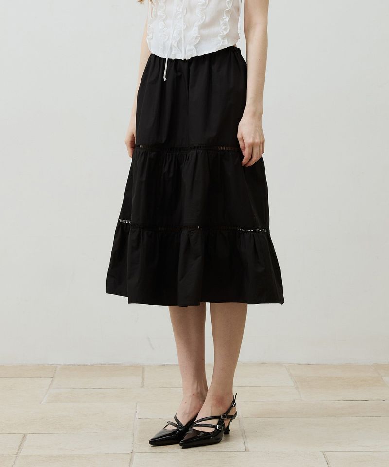 MUSE TIERED MIDI SKIRT / BLACK